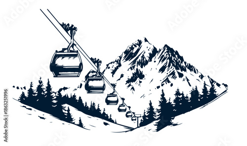 Landscape mountains. Sketch of ski resort.