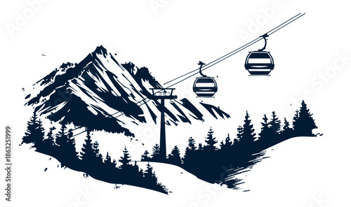 Landscape mountains. Sketch of ski resort.