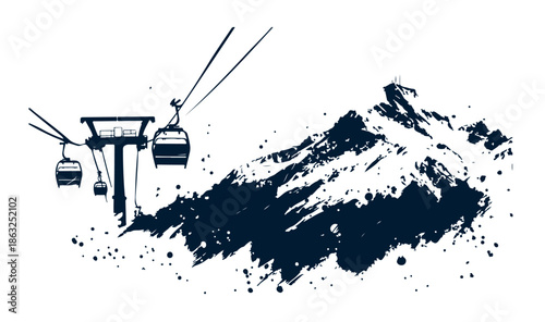 Landscape mountains. Sketch of ski resort.