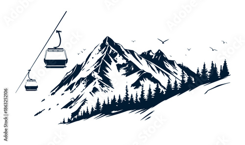 Landscape mountains. Sketch of ski resort.