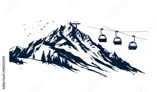 Ski lift in the mountains	
