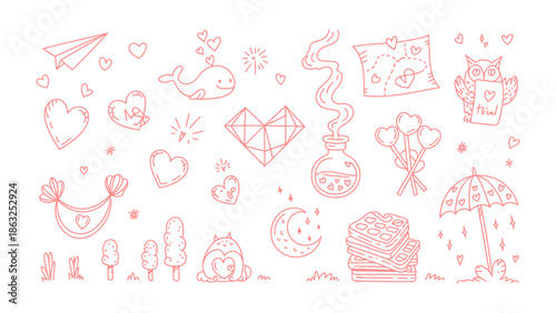 Love doodles collection: A cute collection of doodles with various love elements, perfect for expressing feelings or creating lovely designs.