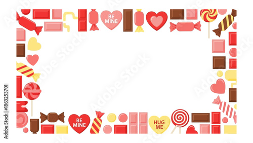 Candy Frame: A delightful arrangement of assorted candies frames an empty space, the perfect backdrop for your sweet sentiments or creative message. A visual treat for festive occasions or design