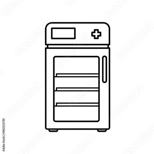 Blood storage refrigerator in simple line art style for medical use  