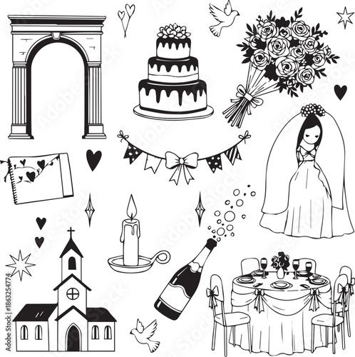PrWedding planning and celebration illustrationsint