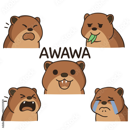 SEO Optimized Description
This playful beaver character sticker set features a variety of expressive facial reactions under the playful title "AWAWA." Rendered in a charming kawaii cartoon style, the 