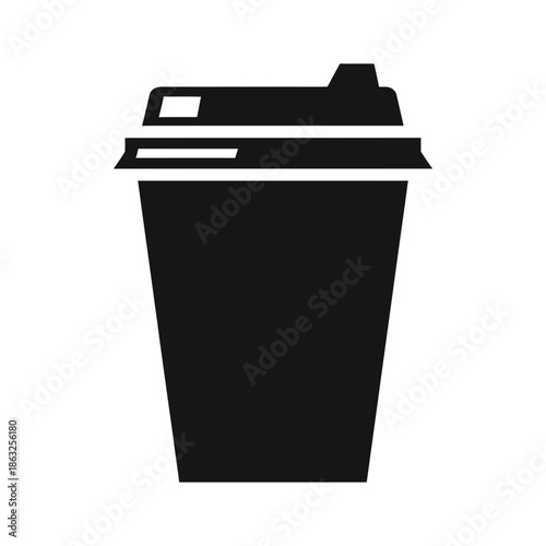 Black coffee cup with lid isolated on white background, Vector