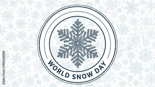 World snow day celebration icon with snowflake design on textured background