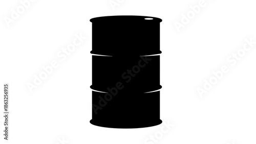 Industrial black oil barrel with metal hoops and bung hole