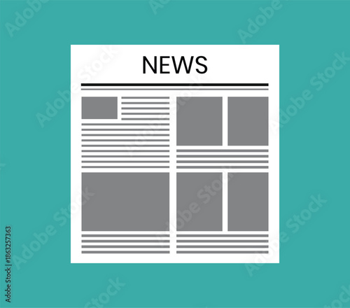 Newspaper layout icon with headline and articles on teal background