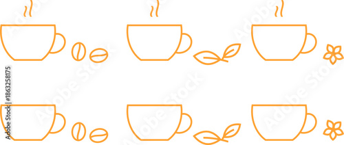 Hot beverages icons. Coffee and tea. Isolated vector