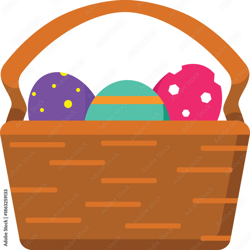 Fototapeta premium a vector easter basket with purple, red and green egg