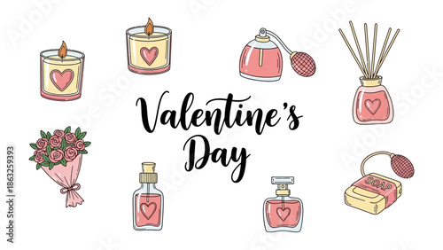 Valentine's Day Collection of Gifts: An array of romantic gifts, a beautifully curated selection of items, each element evoking feelings of love and affection.