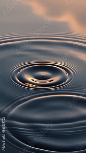 The elegant patterns created by the impact of a drop of water on a serene surface, creating a visual symphony of ripples. The light interacts with the water to create a sense of calmness.