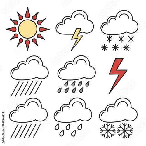 Illustrations of various weather icons