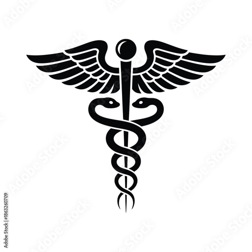 Medical symbol with wings and snakes on a staff