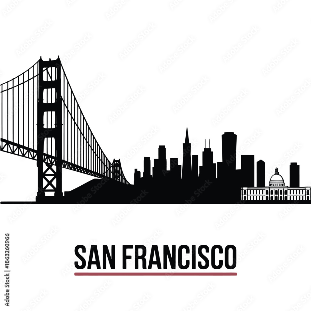 Obraz premium San francisco city skyline with golden gate bridge silhouette