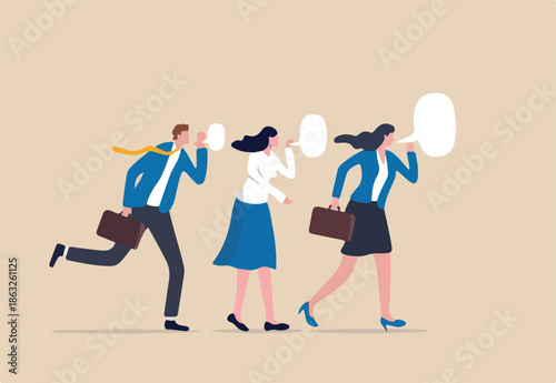 Business secret, corporate communication or viral advertising, rumor spread or colleague gossip confidential information concept, business people coworkers whispering gossip secret to team members.