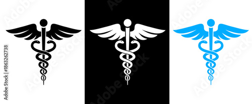 Medical caduceus symbol for healthcare and pharmacy, Icon set design for hospitals and medical clinics, Vector illustration of medical symbols on various backgrounds