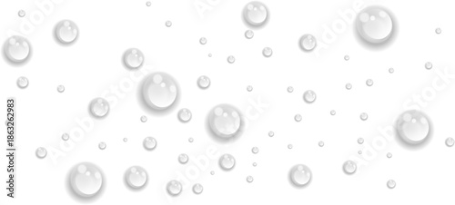 Transparent Water Drops on Isolated Transparent Background with Realistic Liquid Water Droplets Top View Condensation Effect Fresh Cool Wet Spray Bubble Splash Surface Pattern