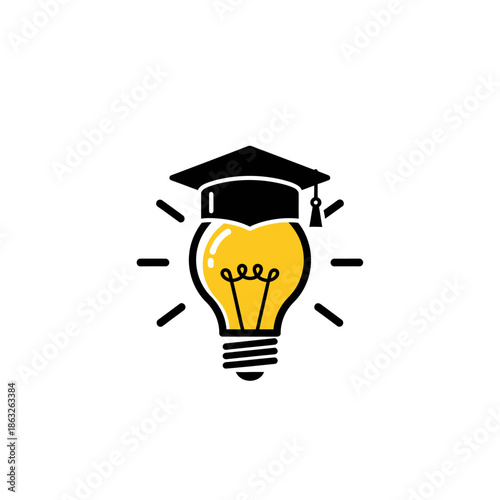 Graduation Cap on Light Bulb Icon.