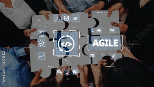 Obraz na plátně A diverse team collaborates on agile methodology in software development