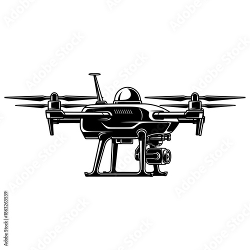 Drone with camera equipment attached underneath.