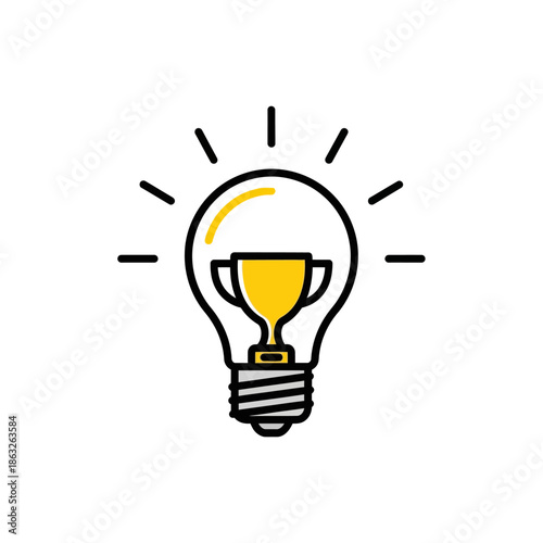 Light Bulb with Gold Trophy Inside.