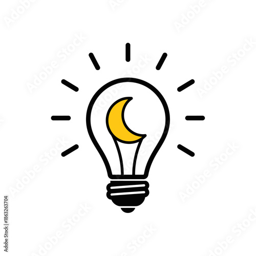 Light Bulb with Yellow Crescent Inside.