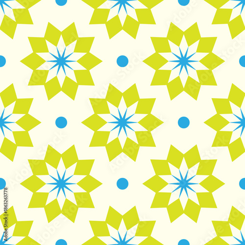 Seamless Geometric Floral Pattern in Green and Blue