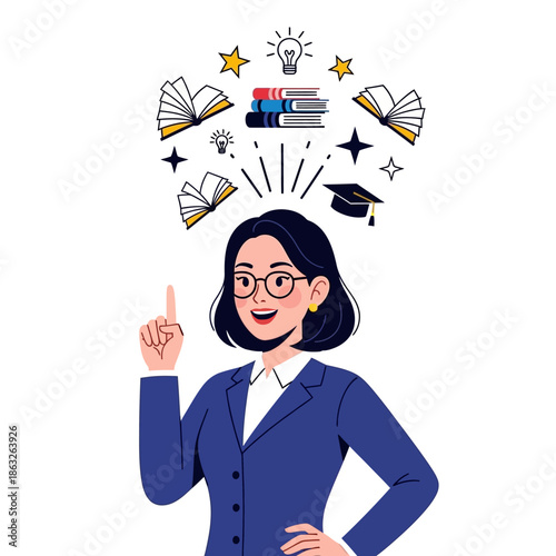 Woman with glasses and idea.