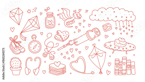  Whimsical Romance Collection: A delightful ensemble of hand-drawn illustrations captures the essence of love and sentiment, featuring hearts.