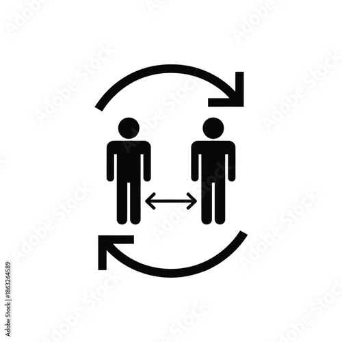 Social distancing and communication between two people depicted in a simple icon