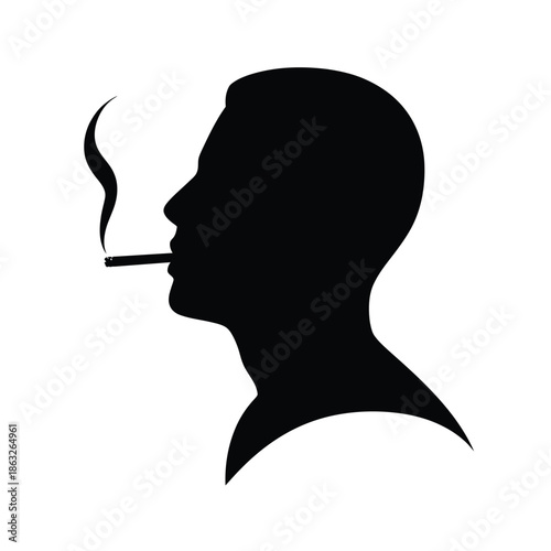 Silhouette of a man s profile smoking a cigarette in black and white