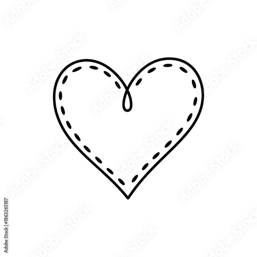 A simple black and white hand drawn heart with a stitched effect