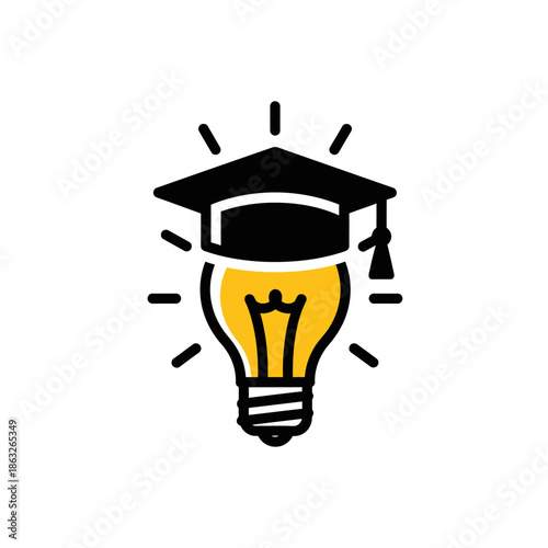 Graduation Cap on Light Bulb Icon.