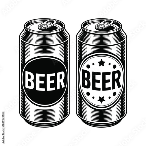 Two vintage style beer cans with bold designs side by side