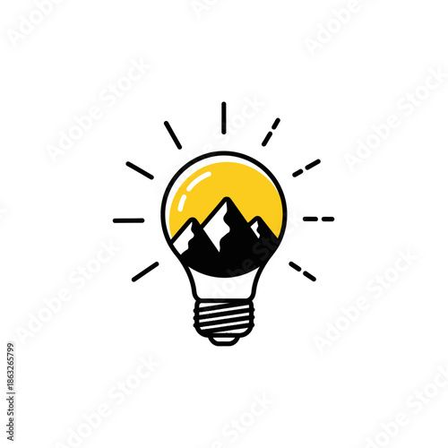 Light Bulb with Mountain Landscape Inside.