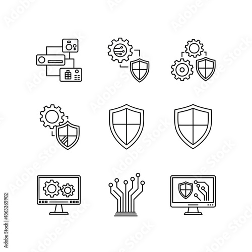 Security icons on computer screens.