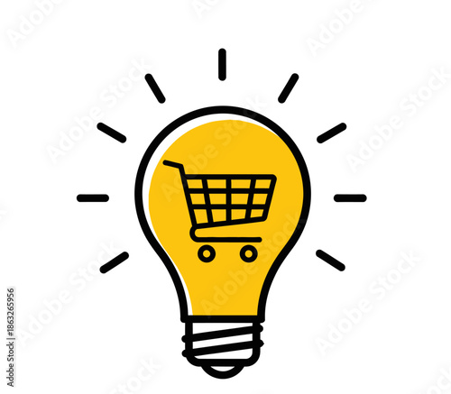 Shopping cart in light bulb icon.