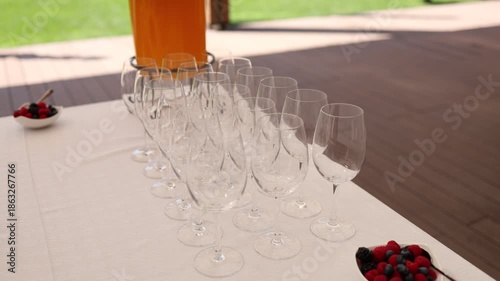Small glasses organized on a wedding
