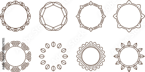 Eight circular patterns with intricate and symmetrical geometric