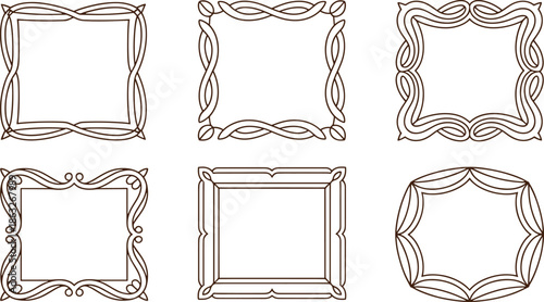 Six ornate decorative frames with intricate patterns and swirls