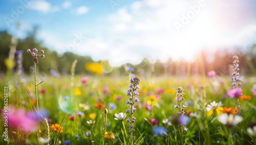 Colors of Wildflowers Bloom in a Sunny Field During Springtime in Nature