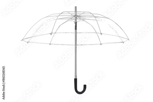 Clear Umbrella with Metal Handle on Gray Background