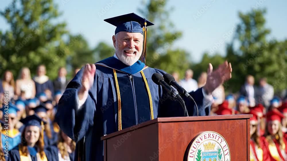 Graduation commencement speech during a university graduation ceremony ...