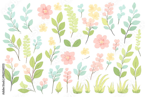 Spring Floral Pattern with Delicate Branches and Flowers