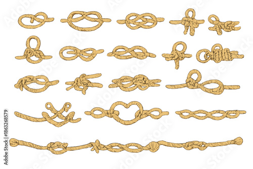Collection of Rope Knots on Brown Background