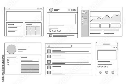 Wireframe website layouts and mobile app interface