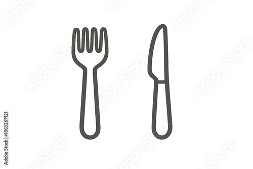 Fork and Knife Outline on Yellow Background